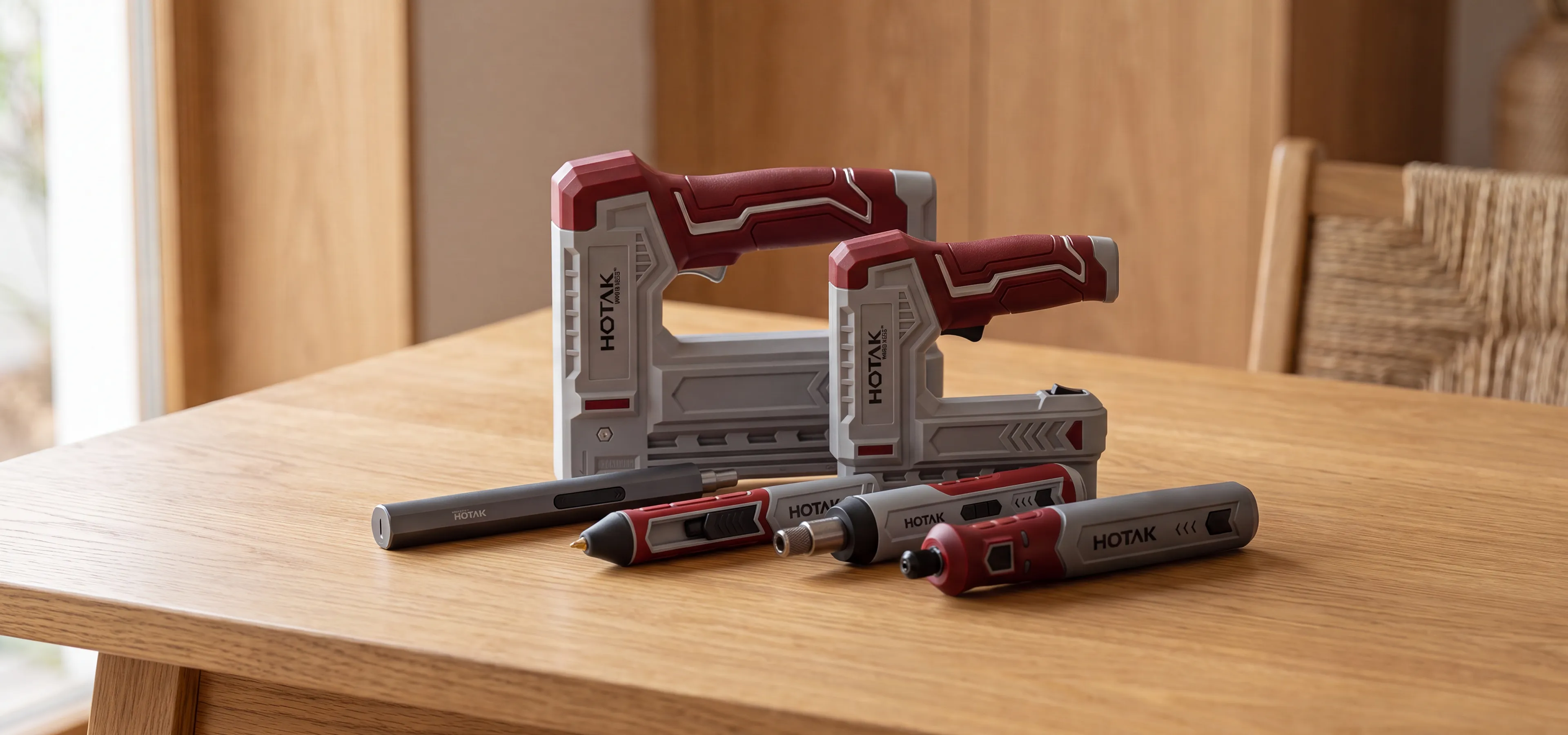 HOTAKTOOLS new power tools line: electric screwdrivers, rotary tool, hot glue pen, electric staple gun and precision screwdriver